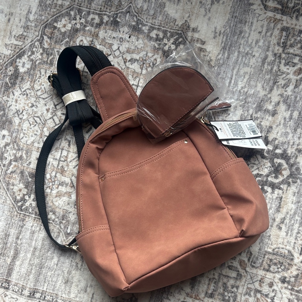 Elegant Tan Backpack with Coin Pouch